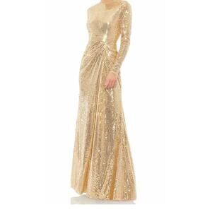 Mac Duggal Shimmering Gold Sequin Midi Dress